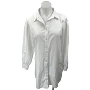 Stradivarius Women's White Long Sleeve Button Down Collar Mini Shirt Dress Sz M